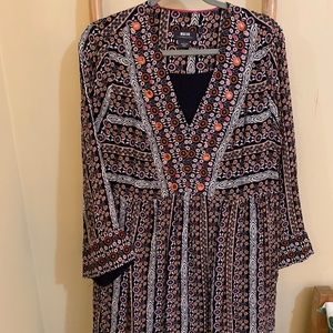 Floral V-Neck Anthropologie Long Sleeved Dress